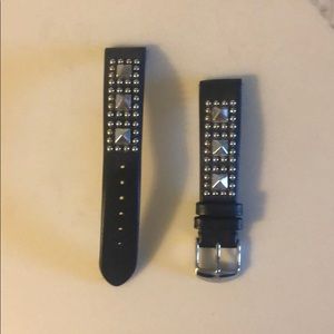 18mm Michele Black leather studded watch band